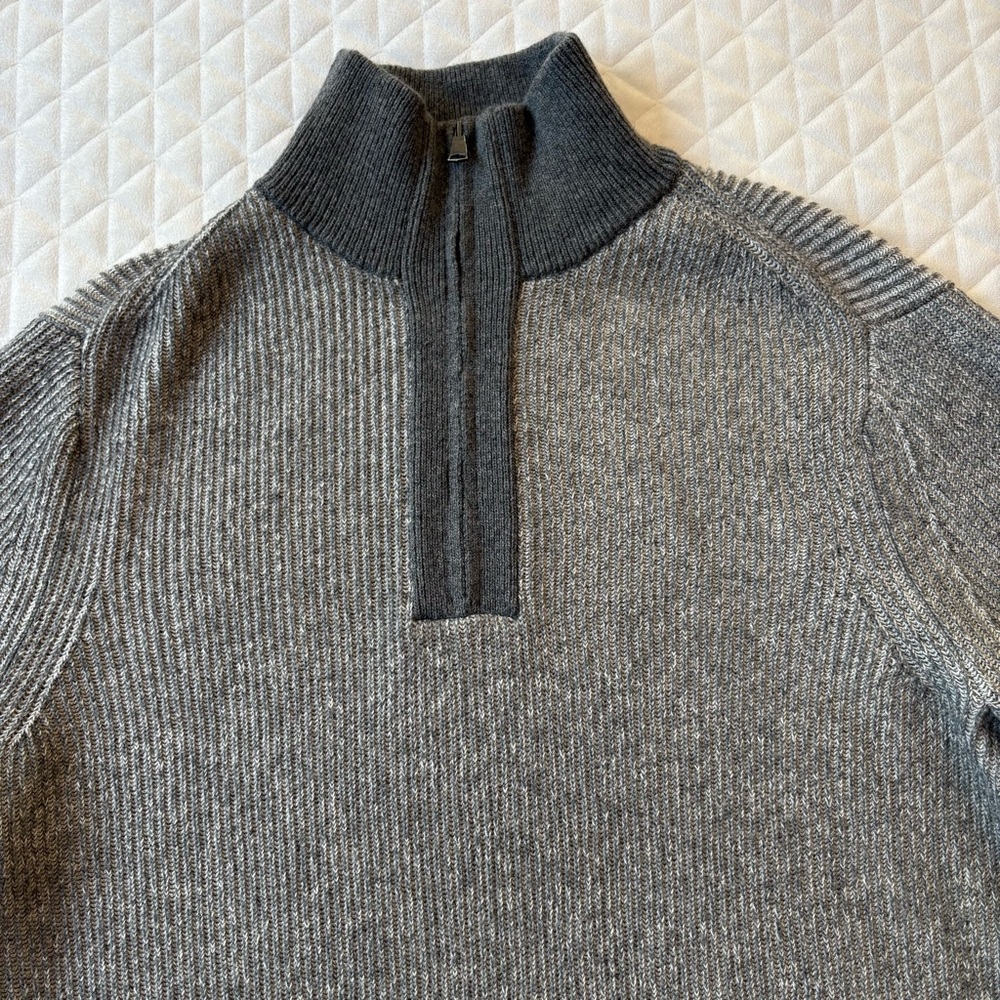 Banana Republic Italian Yarn Merino Wool Gray 1/4 Zip Men’s Sweatersize L Cozy - Picture 6 of 15